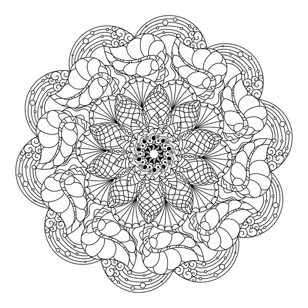 Круглий орнамент з листям та декоративними елементами. Розмальовки — стоковий вектор