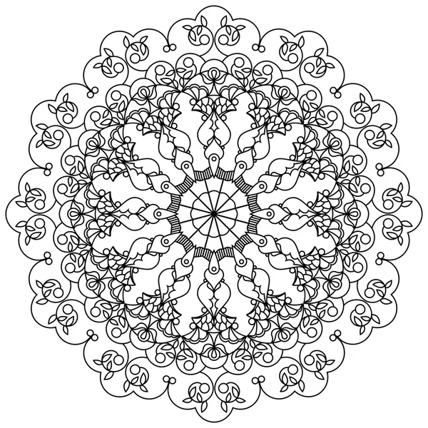 Мандали, циркулярний Орнамент, використання листя, ягоди і квіти — стоковий вектор