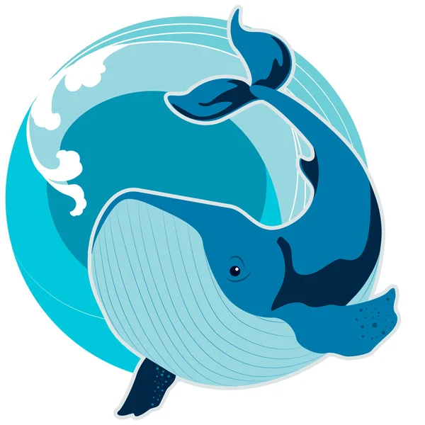 La baleine au milieu des vagues de la mer. Le symbole du Feng Shui — Image vectorielle