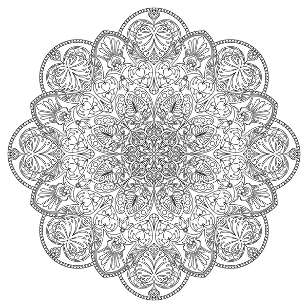 Kalpler, çiçekler ve l şeklinde öğelerin mandala