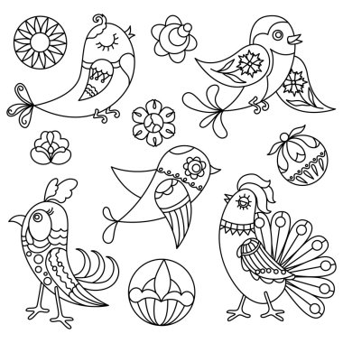 Dekoratif kuşlar ve çiçekler