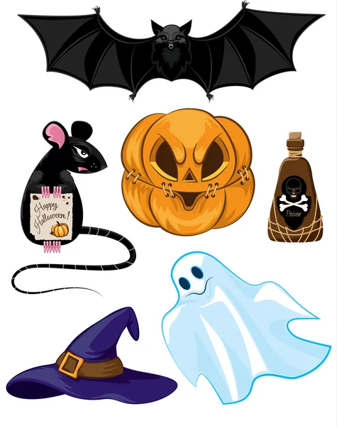 El conjunto de artículos para Halloween. Ratón, murciélago, calabaza, una gorra, un vi — Vector de stock