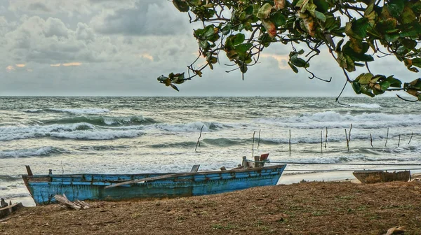 Sahilde tekne. Ahşap tekne kuma yalan.