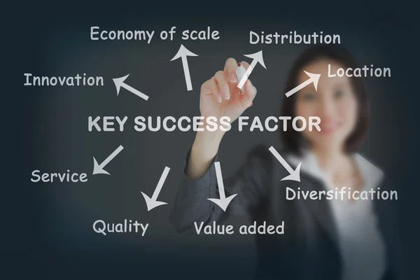 Mooie zakenvrouw belangrijkste succes factor concept schrijven — Stockfoto