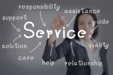 İş kadını servis konsepti yazıyor. İş konsepti