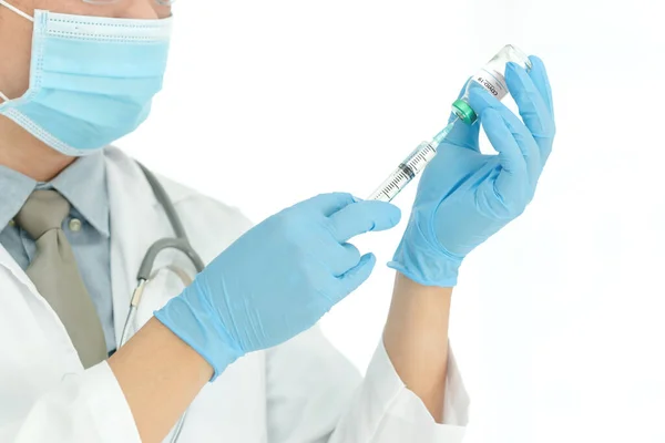 Coronavirus Covid Vaccine Doctor Holding Corona Virus Vaccine Syringe Using — Stock Photo, Image