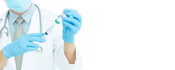 Coronavirus Covid Vaccine Doctor Holding Corona Virus Vaccine Syringe Using — Stock Photo, Image