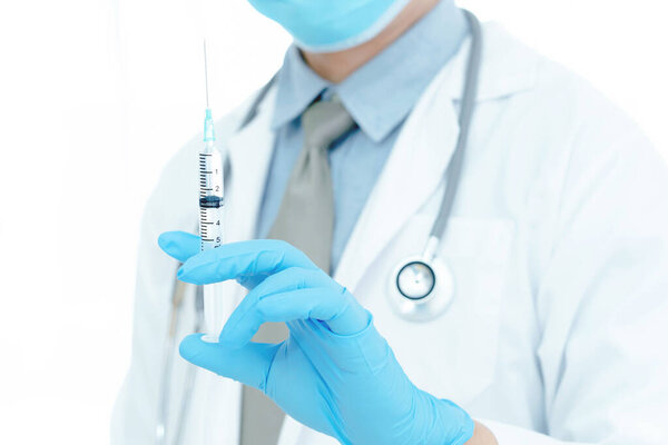 vaccines fight against virus covid-19 corona virus, doctor or scientist in laboratory holding a syringe with liquid vaccines. Concept:diseases,medical car