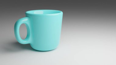 3D render Beyaz arkaplanda mavi bir kahve fincanı