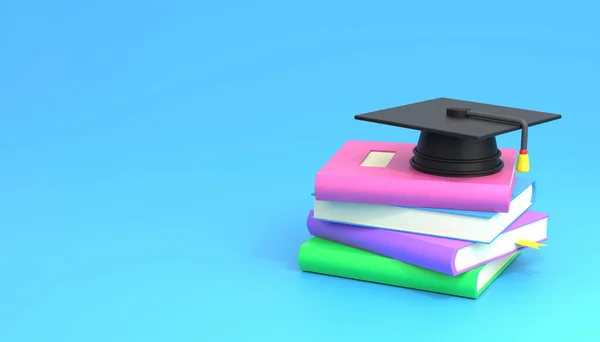 Rendering Graduation Cap Books — Stock Photo, Image