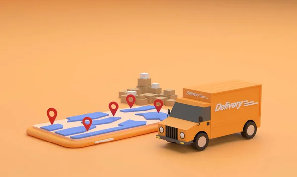 Dodávka Kamion Mobil Zobrazování Navigátor Mapy Symboly Destinace Dodání Line — Stock fotografie