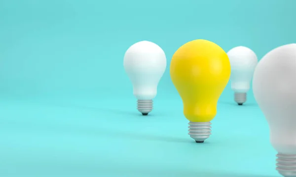 Yellow Light Bulb Outstanding White Light Bulb Demonstrates Creativity Thinking — Stock Photo, Image