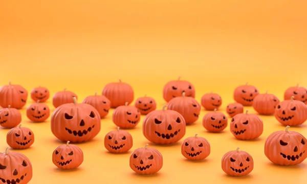 Een Halloween Festival Met Veel Halloween Pompoenen Oranje Achtergrond — Stockfoto