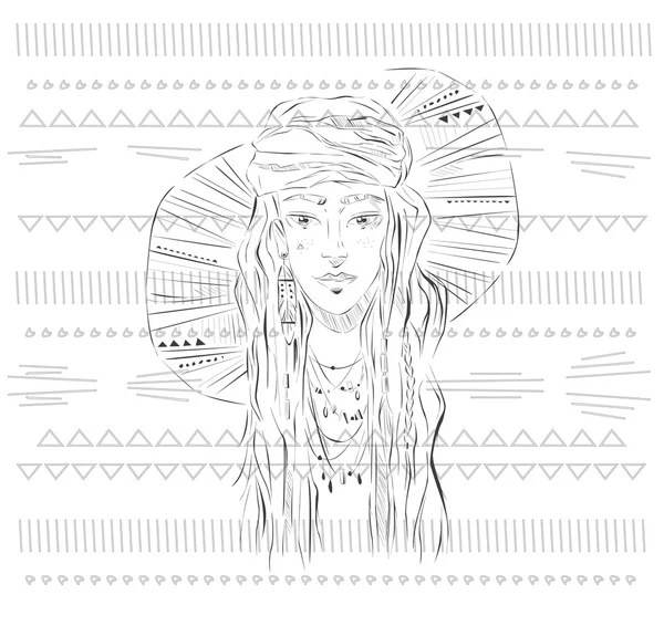 Sketh verano boho chica — Vector de stock