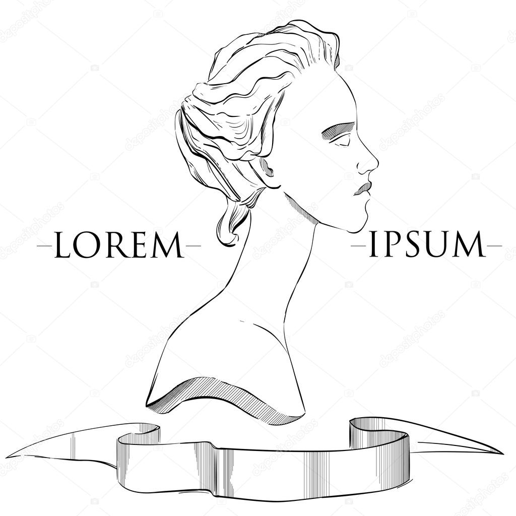 Vector set of classical sculpture woman logo of beauty salon or vintage shop. Retro logotypes collection in line art style