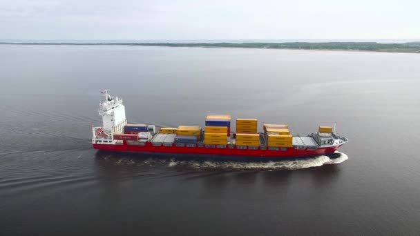 Aerial view of container ship in the sea — Stock Video