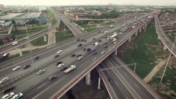 Aerial view of car traffic on highway — Stock Video