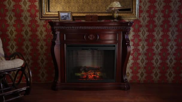 Wooden Fireplace in Conservative Interior — Stock Video