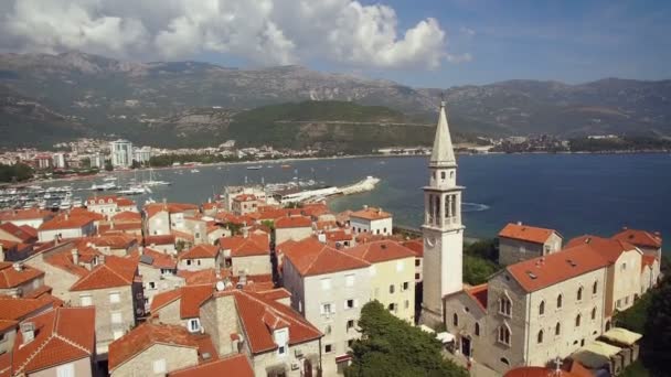 Aerial view of Budva on Montenegro — Stock Video