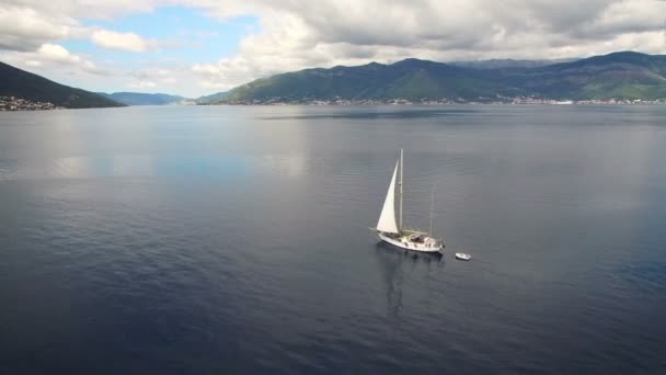 Aerial view of yacht in the sea — Stock Video