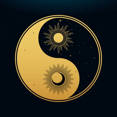 Altın Taichi. Altın boho stili. Vektör İllüstrasyonu