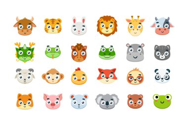 Sevimli hayvan ikonu seti. Vektör İllüstrasyonu