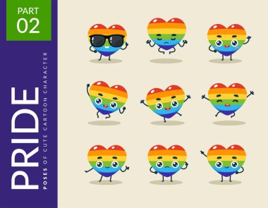 The Pride Heart 'ın karikatür resimleri. İkinci set. Vektör İllüstrasyonu
