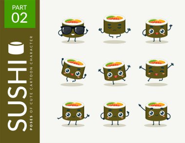 Suşinin karikatür resimleri. İkinci set. Vektör İllüstrasyonu