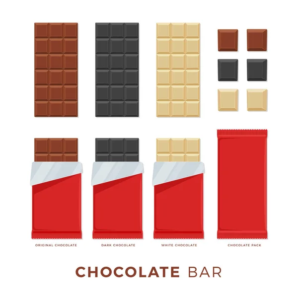 Collection Image Chocolate Bar Red Package Isolated Vector Illustration — Stock Vector