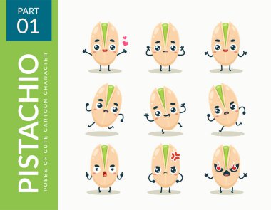 Pistachio 'nun maskot resimleri. İlk set. Vektör İllüstrasyonu
