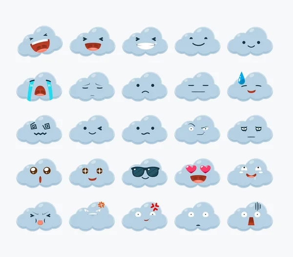 Emoticon Set Der Weißen Wolke Vektorillustration — Stockvektor