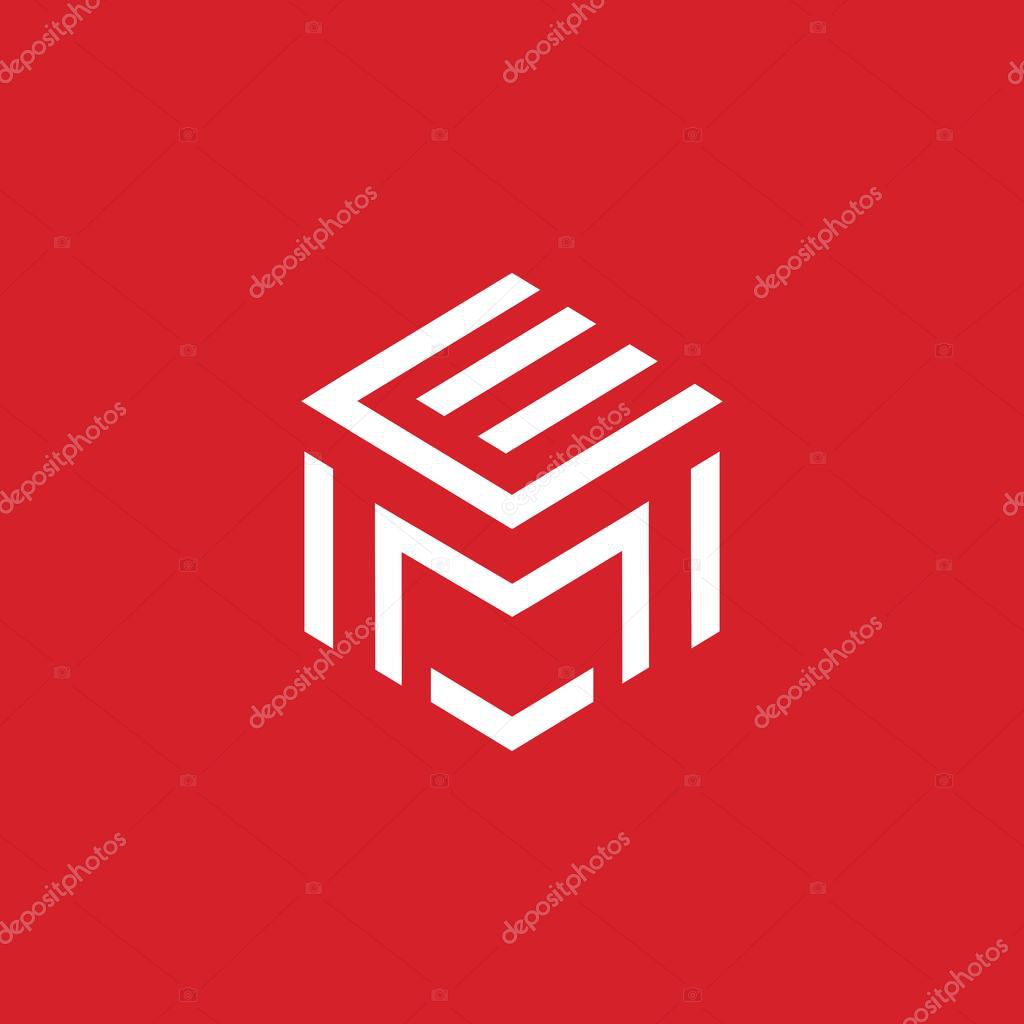 A modern and sophisticated cube logo design with initials EM 5