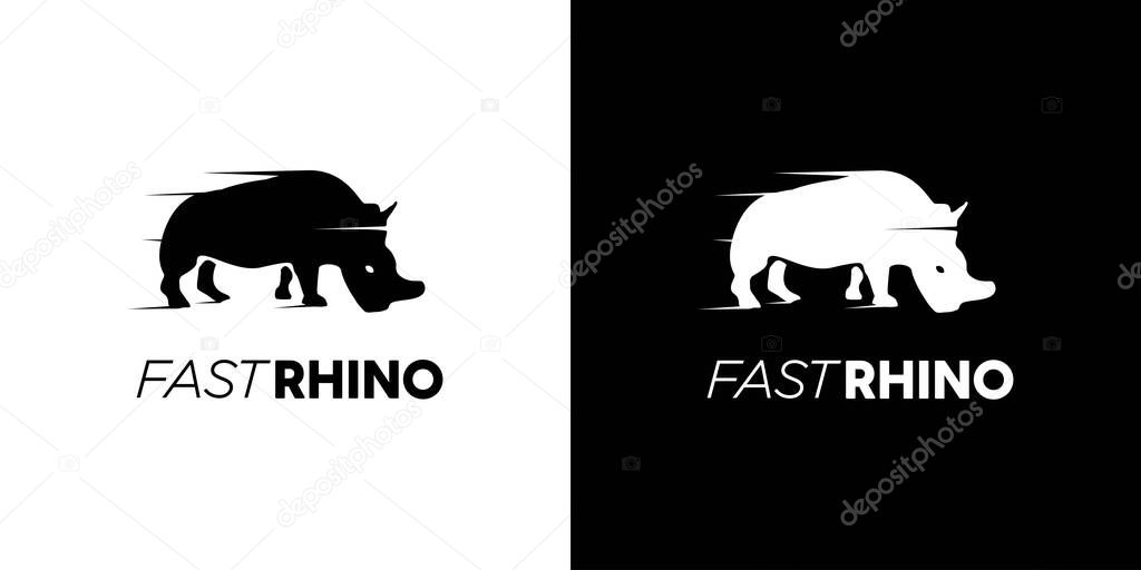 Simple and cool running rhino illustration logo