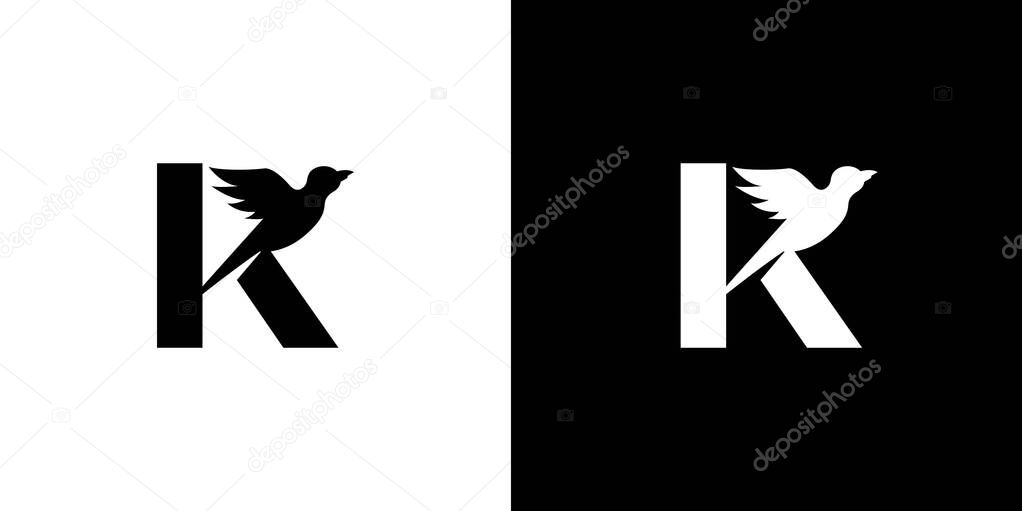 Simple and attractive letter K initial bird logo design