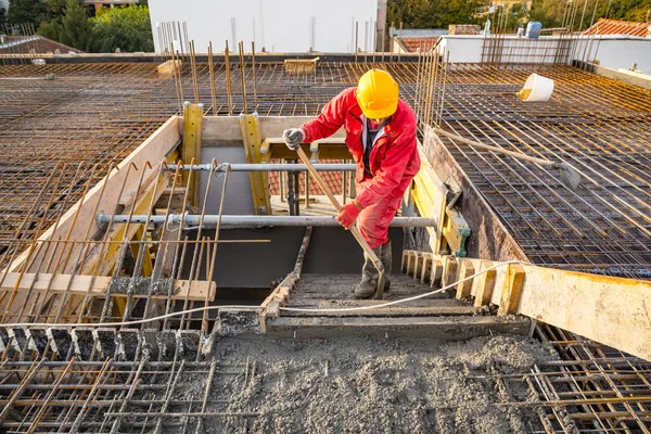 Construction Worker Standing Wet Concrete Floor Standing Ready Wet Cement Stock Image