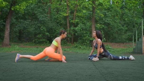 Giovane sportiva che si allunga e si prepara a correre. — Video Stock