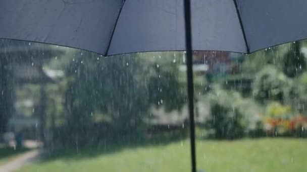 外面雨下得很大.人们在天气不好的时候用雨伞. — 图库视频影像