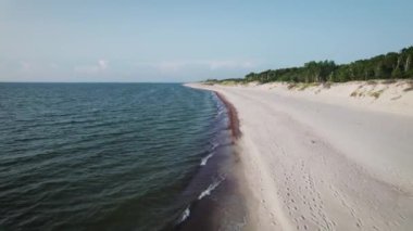 Hava görüntüsü. Baltık kıyılarının resimli manzarası. Yaz günü ve ıssız plaj..