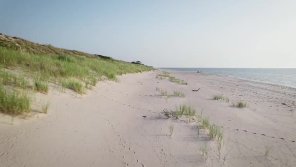 Vista aerea. Paesaggio pittoresco della costa baltica. Giornata estiva e spiaggia deserta. — Video Stock