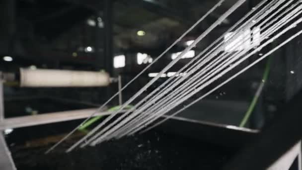 Extrusion production of plastic compounds. The strands are cooled before pelletizing. — Stock Video