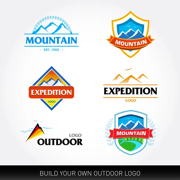 Logo Montaña, Viajes, Aventuras logotipos — Vector de stock