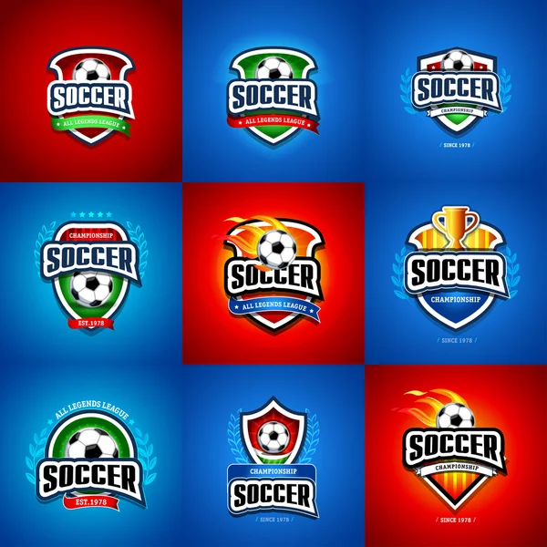 Calcio, set logo calcio — Vettoriale Stock