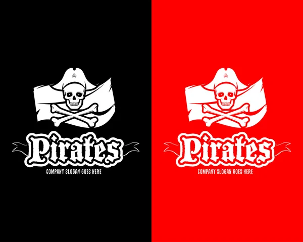 Caveiras de piratas vermelhos e pretos — Vetor de Stock