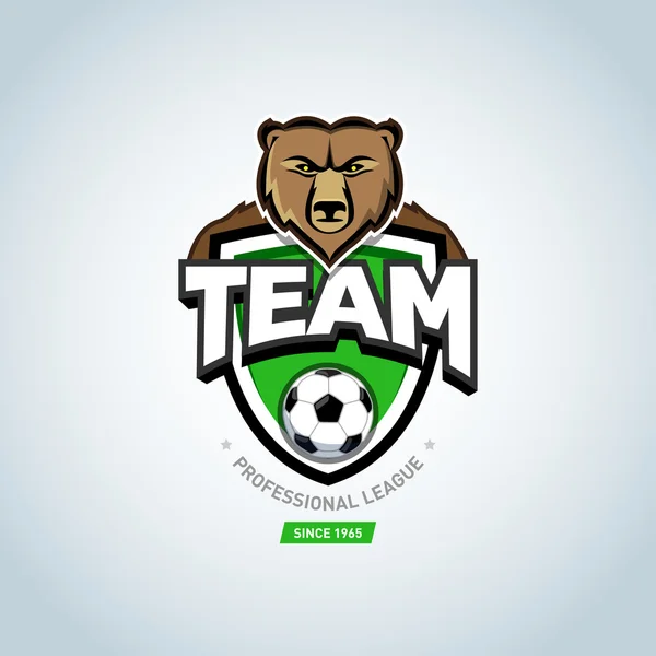 Logo deportivo de fútbol. Oso mascota — Vector de stock