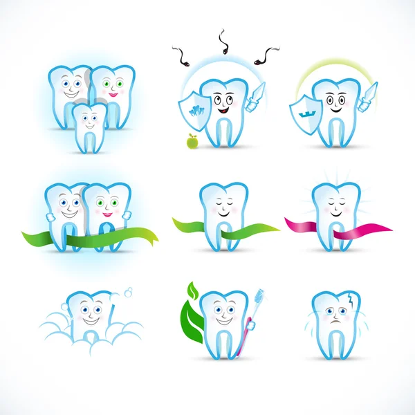 Dientes de dibujos animados iconos conjunto — Vector de stock