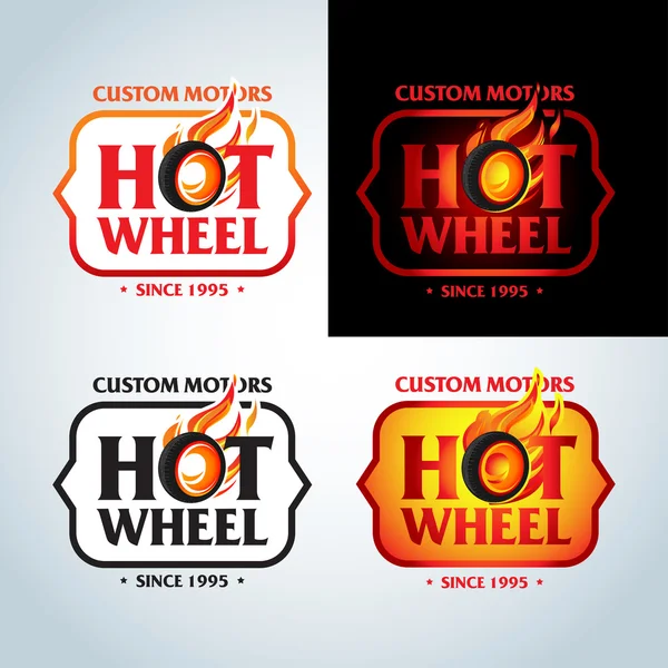 Hot Wheel in Fire flame Logo — Stock Vector