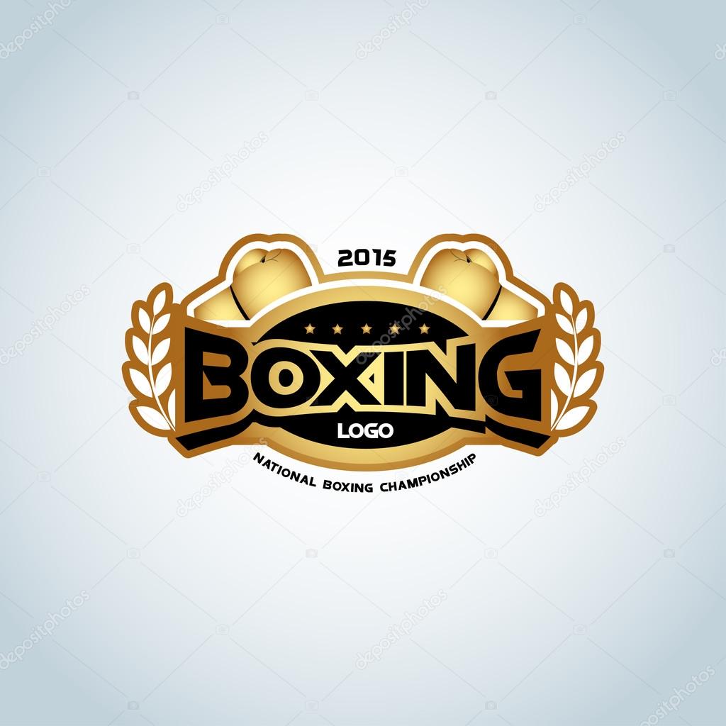 Boxing logo template. Golden color. Boxing club logotype. Boxing emblem, label, badge, t-shirt design, boxing, fight theme.