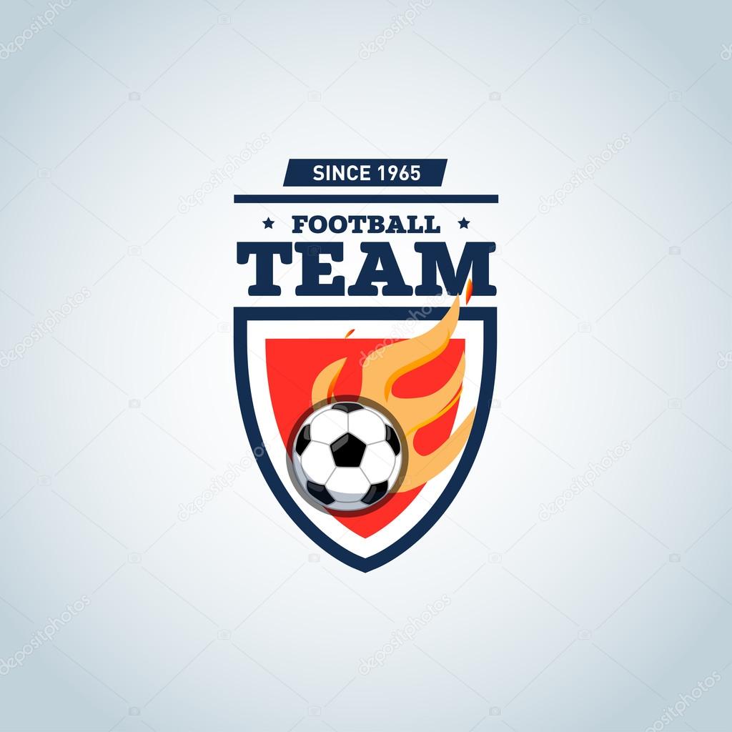 Soccer logo. Orange and dark blue soccer football badge logo design template, sport logotype template. Soccer Themed T shirt. Football logo. Vector illustration