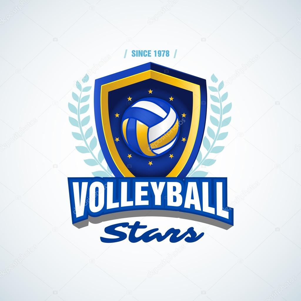 Volleyball stars team logo template. Volleyball emblem, logotype template, t-shirt apparel design. Volleyball ball. Sport badge for tournament or championship
