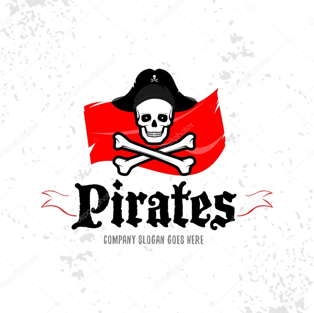 Pirates Skull logotype template, badge, logo, emblem. Isolated pirate logotype vector illustration.